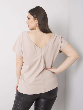 Beżowy t-shirt plus size z bawełny (RV-TS-6297.08P)