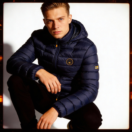 Kurtka męska Geographical Norway AMIGOBADGE LONG HOOD DB NAVY MEN 233 NAVY (WY8852H/GN-MARINE)