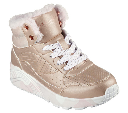 Buty zimowe dziecięce Skechers UNO LITE CAMO DAZZLE sneakersy wysokie dziewczęce z futerkiem złote  (310485L-GDPK)