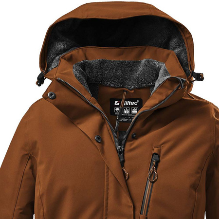 Wyprzedaż - Kurtka z kapturem outdoorowa damska Killtec KOW 140 techniczna parka zimowa brązowa (37411/302)
