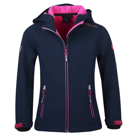 Kurtka sportowa dla dziewczynki TrollKids Girls Trollfjord Jacket navy/magenta softshell granatowa (175-114)