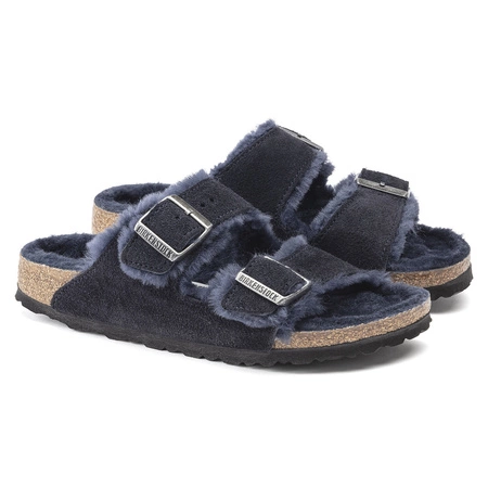 Klapki ocieplane Birkenstock Arizona VL Shearling Midnight skóra zamszowa szerokie regular (1020592)