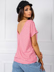 RUE PARIS Biało-koralowy t-shirt w paski (TP-TS-5480.97P)