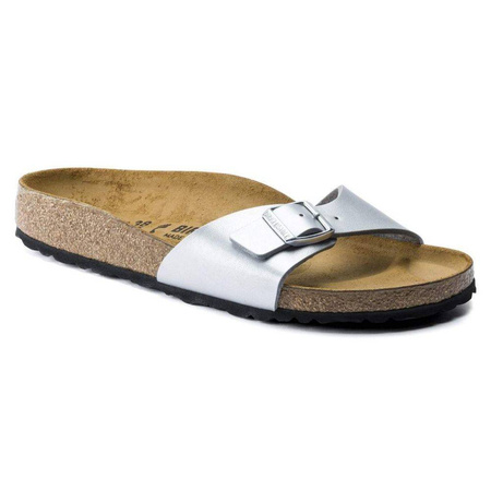 Klapki damskie Birkenstock Madrid Birko-Flor Silver srebrne regular szerokie (0040411)