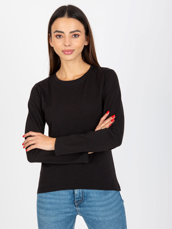 Czarna gładka bluzka longsleeve z okrągłym dekoltem   (VI-BZ-075.25X)