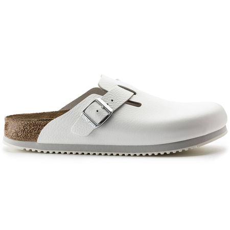 Chodaki męskie Birkenstock Boston Super Grip White skóra naturalna medyczne lekarskie klapki regular szerokie (0060134)