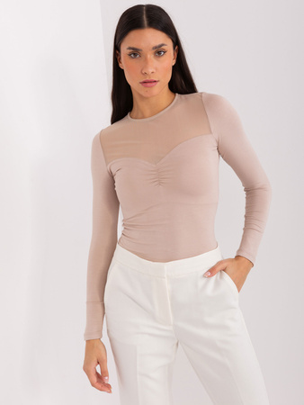 Wyprzedaż - Beżowa bluzka basic z siateczką BASIC FEEL GOOD  (RV-BZ-9202.10X)