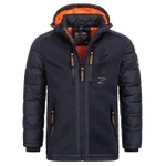 Kurtka puchowa męska Geographical Norway BEACHWOOD NAVY-ORANGE  S-XXL MEN 068 DISTRI zimowa z kapturem granatowa (WW3066H/GN)