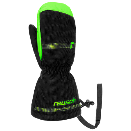 Wyprzedaż - Rękawice snowboardowe dziecięce REUSCH Maxi R-TEX® XT Mitten ocieplane jednopalczaste na narty wodoodporne czarno-zielone (62/85/515/7781)
