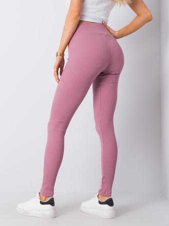 Brudnoróżowe legginsy basic w prążek (RV-LG-6379.11X)