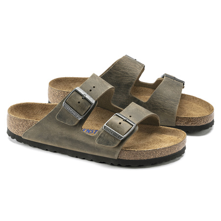 Klapki damskie/męskie Birkenstock Arizona Soft Footbed Oiled Leather Narrow Faded Khaki na wąską stopę olejowana skóra (1019377)