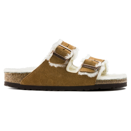 Klapki ocieplane z wełną owczą Birkenstock Arizona VL Shearling Mink skóra zamszowa wąskie narrow (1001135)