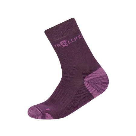 Skarpetki turystyczne dziecięce dla chłopca/dziewczynki Trollkids Kids Preikestolen Hiking Socks plum/mauve (934-229)