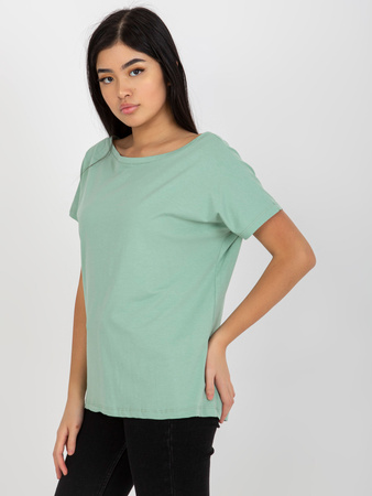 Pistacjowy luźny t-shirt basic z bawełny Fire     (RV-TS-4662.48)