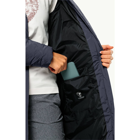 Wyprzedaż - Kurtka zimowa damska Jack Wolfskin MARIENPLATZ COAT W night blue Down Insulated granatowa  (1206971_1010)