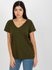 Khaki gładki t-shirt basic z dekoltem V Emory  (RV-TS-4832.30)