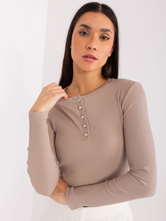 Wyprzedaż - Ciemnobeżowa bawełniana bluzka BASIC FEEL GOOD  (RV-BZ-9211.26X)