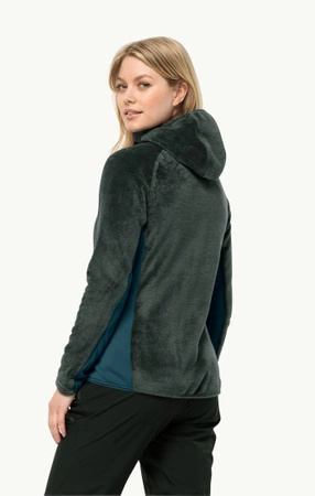 Wyprzedaż - Kurtka polarowa damska Jack Wolfskin Rotwand Hooded FZ W sportowa bluza z kapturem zielona (1710742_4167)