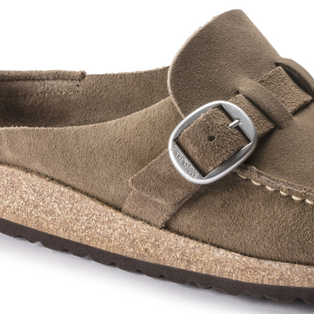 Chodaki damskie Birkenstock Buckley LEVE Gray Taupe brązowe ze skóry zamszowej regular szerokie (1019462)