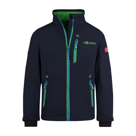 Kurtka softshell dziecięca dla chłopca/dziewczynki Trollkids Kids Balestrand Jacket navy/bright green/medium blue (618-120)