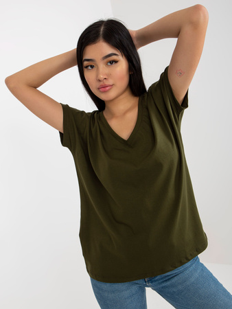 Khaki gładki t-shirt basic z dekoltem V Emory  (RV-TS-4832.30)