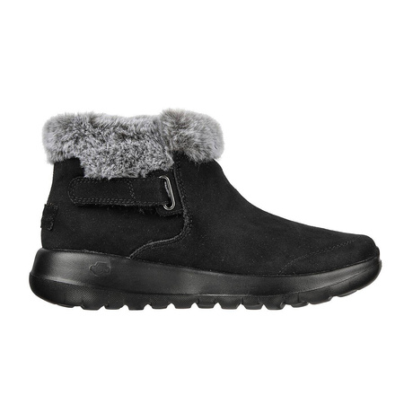 Wyprzedaż - Botki zimowe damskie Skechers On-The-Go Joy First Glance buty ze skóry zamszowej z futerkiem czarne (144041-BKGY)