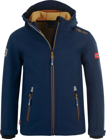 Kurtka softshellowa dziecięca TrollKkds Kids Trollfjord Jacket z kapturem granatowa (161-146)