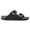 Klapki damskie Birkenstock Arizona Big Buckle skórzane nubuk black-gold narrow wąskie (1023290)