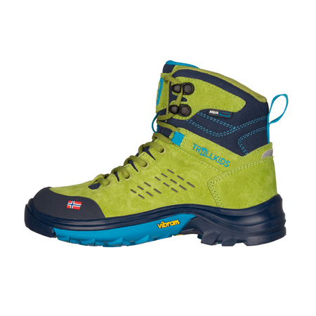 Wodoodporne buty turystyczne dziecięce dla chłopca/dziewczynki Trollkids Kids Trollsteinen Hiker Mid XT kiwi/mystic blue/vivid blue (658-346)