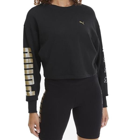 Bluza sportowa damska PUMA REBEL CREW SWEAT TR krótki krój nierozpinana z logo na rękawach czarna (581755-51)