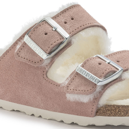 Klapki ocieplane Birkenstock Arizona Suede Leather Shearling Pink Clay LAF wąskie narrow (1023258)