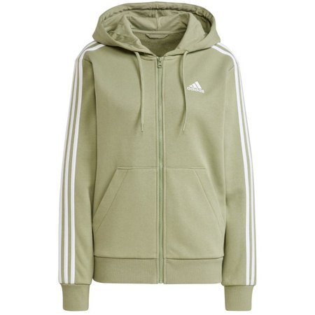 Bluza dresowa z kapturem damska adidas Essentials 3-Stripes Full-Zip Fleece sportowa zielona (JP2352)