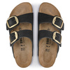 Klapki damskie Birkenstock Arizona Big Buckle skórzane nubuk black-gold narrow wąskie (1023290)