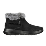 Wyprzedaż - Botki zimowe damskie Skechers On-The-Go Joy First Glance buty ze skóry zamszowej z futerkiem czarne (144041-BKGY)