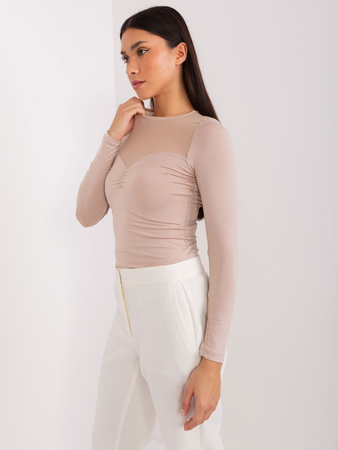 Wyprzedaż - Beżowa bluzka basic z siateczką BASIC FEEL GOOD  (RV-BZ-9202.10X)