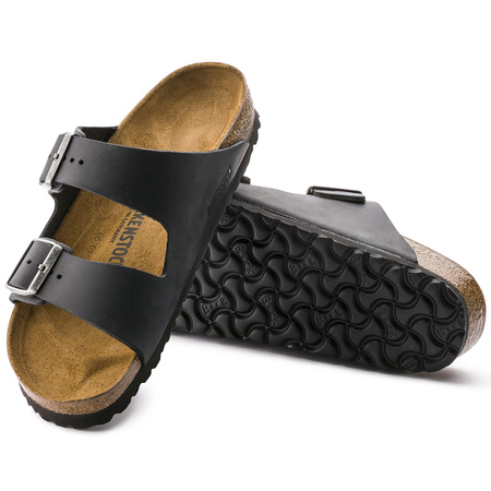 Klapki damskie/męskie Birkenstock Arizona Oiled Leather Narrow Black na wąską stopę olejowana skóra (0552113)