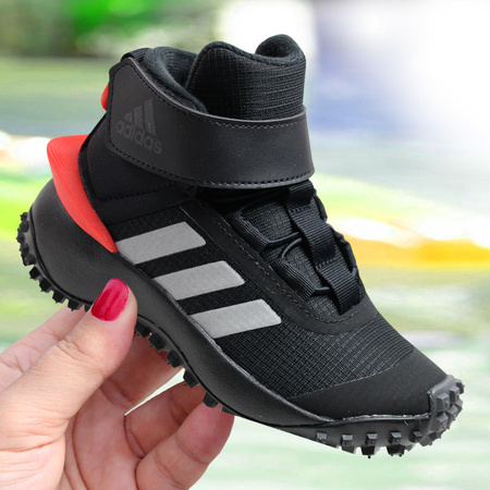 Buty zimowe dzieciece adidas FORTATRIAL EL K outdoorowe za kostkę na rzepy ocieplane czarne (IG7263)