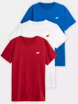 Zestaw trzech sportowych męskich koszulek 4F 3PAK czerwona niebieska biała (4FWSS23TTSHM1231-91S)