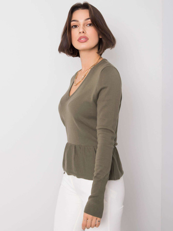 RUE PARIS Khaki sweter z dekoltem V (259-BZ-22513.73)