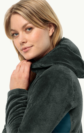 Wyprzedaż - Kurtka polarowa damska Jack Wolfskin Rotwand Hooded FZ W sportowa bluza z kapturem zielona (1710742_4167)