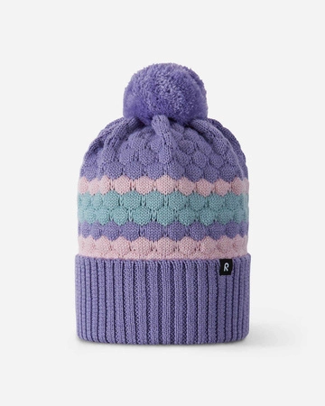 Czapka beanie zimowa dziecięca Reima Pampula Blooming Lilac z pomponem fioletowa (5300234A-5451)