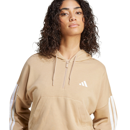 Bluza damska Essentials 3-Stripes French Terry Hoodie Quarter Zip beżowa (JX7676)