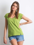 T-shirt z bawełny V-neck zielony (RV-TS-4839.16P)