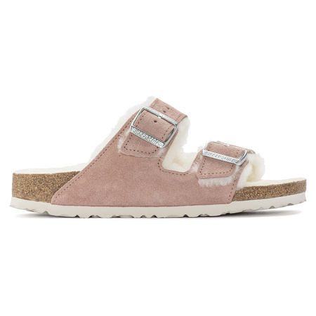 Klapki ocieplane Birkenstock Arizona Suede Leather Shearling Pink Clay LAF wąskie narrow (1023258)