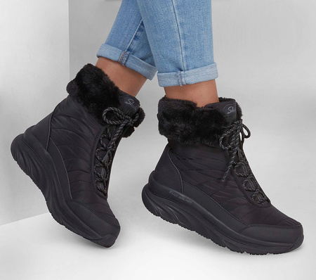 Buty zimowe damskie Skechers D'LUX WALKER WINTER SOLSTICE wysokie z futerkiem syntetycznym czarne (167388-BBK)