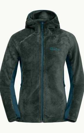 Wyprzedaż - Kurtka polarowa damska Jack Wolfskin Rotwand Hooded FZ W sportowa bluza z kapturem zielona (1710742_4167)