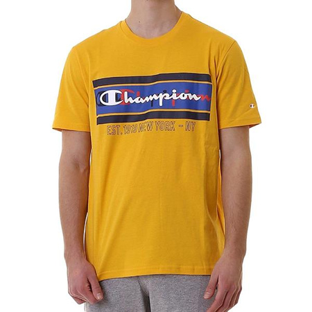 Męski T-shirt Champion Legacy z okrągłym dekoltem w kolorze żółtym (217278YS074)