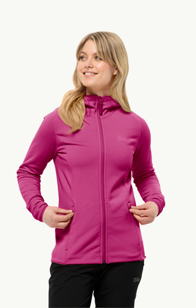 Wyprzedaż - Bluza polarowa z kapturem damska Jack Wolfskin Baiselberg Hooded FZ W sportowa różowa (1710772_2318)