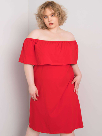 Czerwona sukienka plus size z hiszpańskim dekoltem (RV-SK-6641.05)