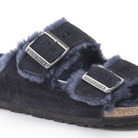 Klapki ocieplane Birkenstock Arizona VL Shearling Midnight skóra zamszowa wąskie narrow (1020583)